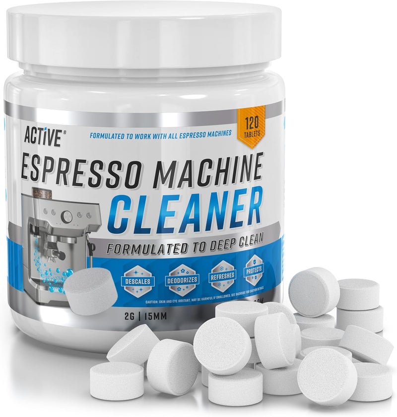 Active Espresso Machine Cleaning Tablets Descaling - 120 Tabs | Compatible with Breville Barista Express, Gaggia, Delonghi, Jura, Philips | Expresso Maker Backflush Oil Remover Solution Clean Tablet - Image 1